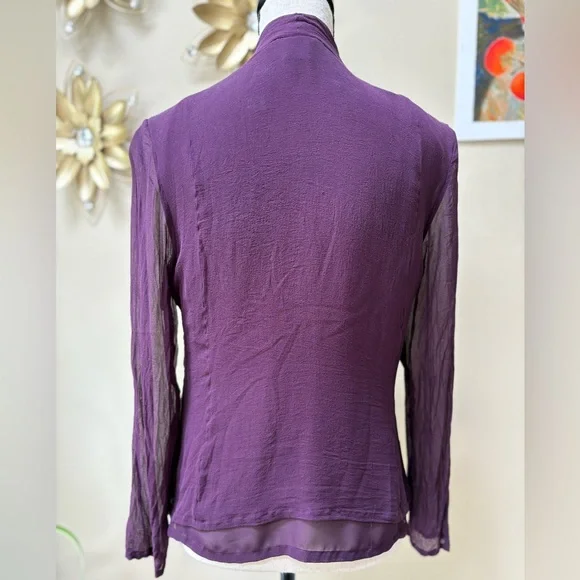 VINTAGE Silk Tie-Neck Button Down Blouse in Rich Purple - Picture 5 of 8